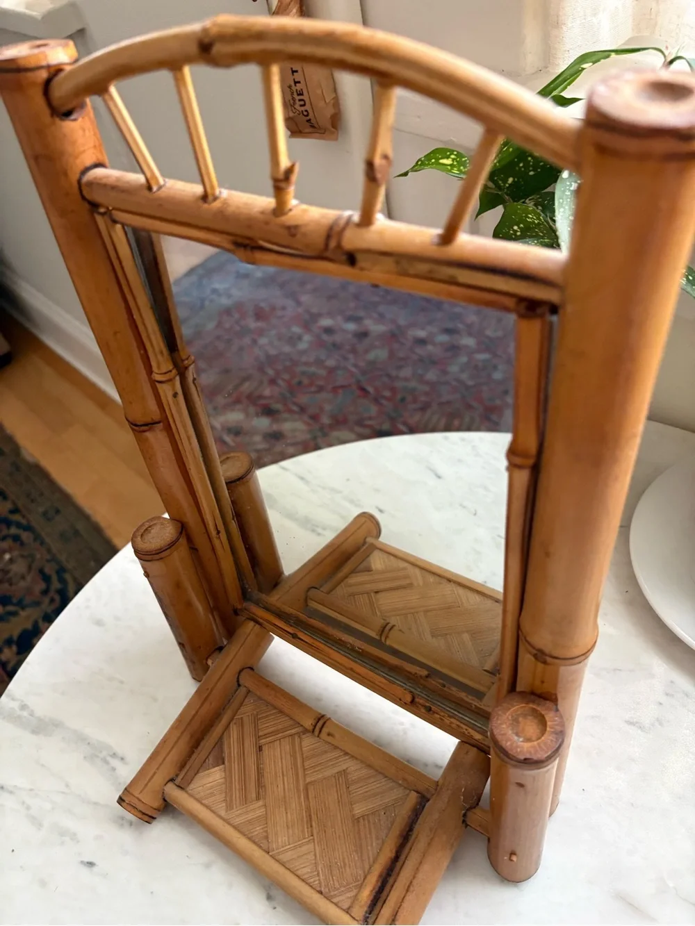 Vintage Liberty Bamboo Table Mirror in Natural Tan 1920s France Boho MCM